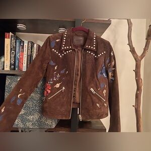 Urban Outfitters x Blank NYC Brown Embroidered Leather Jacket